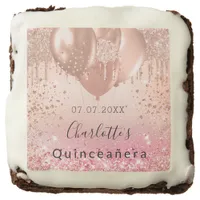 Quinceanera pink rose gold balloons brownie