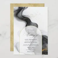 Elegant Black and Gold Marble Ink Wedding Invitation