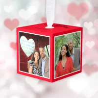 Happy Valentine's Day Modern Red 4 Photo Keepsake Cube Ornament