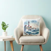 Modern Coastal Beach Lighthouse Throw Pillow