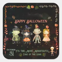 Happy Halloween Cute Monsters Party Square Sticker