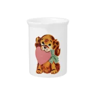 Vintage Puppy Holds Heart Beverage Pitcher