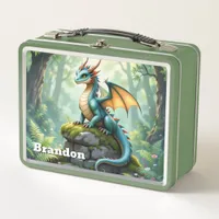Whimsical Dragon on Ancient Stone Personalized Metal Lunch Box