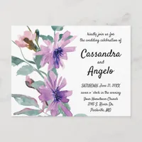 Purple Watercolor Flowers Wedding Postcard