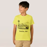 Seattle Ferry & Skyline Line Art Washington State T-Shirt