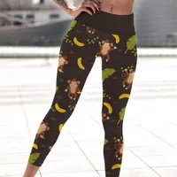 Playful Brown Monkey And Banana Capri Leggings