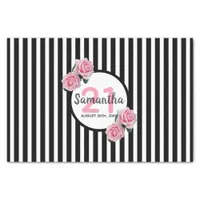 21st birthday black white stripes pink roses tissue paper