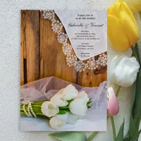 Rustic White Tulips Country Barn Wedding Invitation