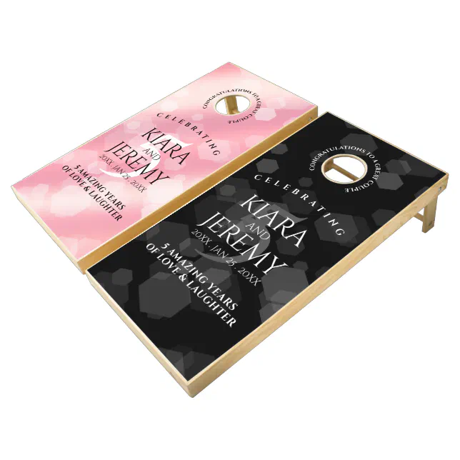 Elegant 5th Rose Quartz Wedding Anniversary Cornhole Set