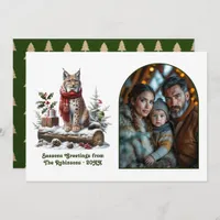 Woodland Lynx Rustic Forest Christmas Photo Holiday Card