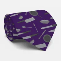 Knives and Cooking Utensils Grey and Purple Chef Neck Tie