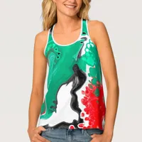 Red, Green, Black and White Marble Fluid Art   Tank Top