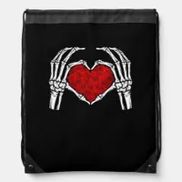 Skeleton Heart Hands Sign Valentine's Day Cute Hea Drawstring Bag