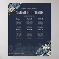 Elegant Navy Blue Floral Wedding Seating Chart