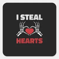 Steal Hearts Valentines Day Funny Skeleton Hand Square Sticker