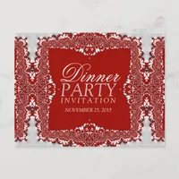 Satin Silver Red Lace Dinner Party Invite Postcard