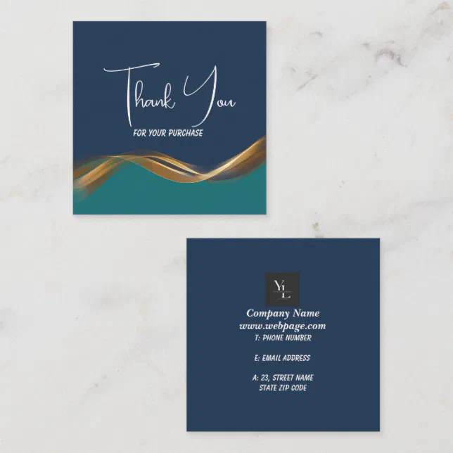 Elegant Gold Wave Blue & Teal Logo Thank You Enclosure Card