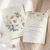 Rustic Elegant Greenery White Floral Wedding Invitation