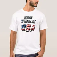 New York Picture and USA Flag Text T-Shirt