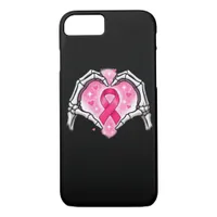 Breast Cancer Skeleton Hand Heart Sign Ribbon Awar iPhone 8/7 Case