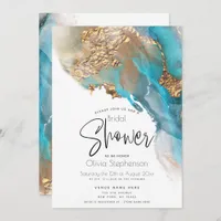 Wedding | Modern Abstract Teal Marbled Alcohol Ink Invitation