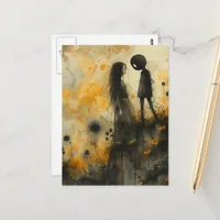 Dark Watercolor Couple in Love Postcard
