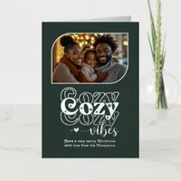 Misty Forest Cozy Vibes Christmas Photo Foil Holiday Card