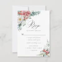 Elegant Christmas Floral Winter Wedding RSVP Card