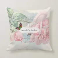 Paris Wedding Vintage Shabby-Chic Pink Rose Custom Throw Pillow