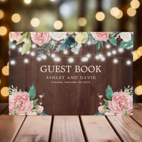 Rustic String Lights Blush Pink Floral Wedding Guest Book