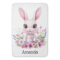 Cute Bunny Pink Flowers with Easter Egg Bath Mat