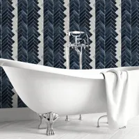 Navy and White Herringbone Chevron Wallpaper