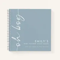 Rotated Dusty Blue Oh Boy Baby Shower Guest Book