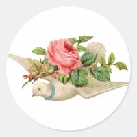 Vintage Dove and Rose Classic Round Sticker