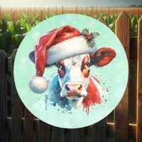 Cute Christmas Cow in Santa Hat Classic Round Sticker