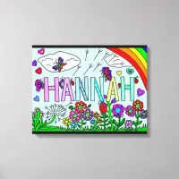 Whimsical Flowers and Girl's Name Hannah Wall Art