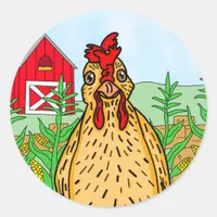 Hello Chicken | Cute Cartoon Drawing   Classic Round Sticker