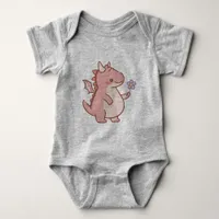 Adorable Baby Dragon With a Purple Flower Baby Bodysuit