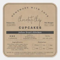Rustic Faux Kraft Paper Homemade Food Cottage Law Square Sticker