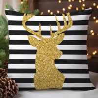 Festive Gold Glitter Deer Christmas Throw Pillow