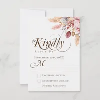 Elegant Kindly Reply Boho Pampas Grass Wedding RSVP Card