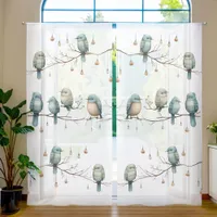 Pastel Songbirds On Branches Whimsical Scandinavia Sheer Curtains