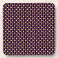 Faux Gold Crowns Purple Black Stripes Mardi Gras Beverage Coaster