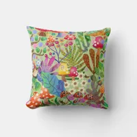 Colorful and Bright Enchanted Woodland Forest Throw Pillow