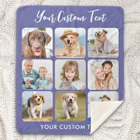 Personalized 9 Photo Collage Trendy Periwinkle Sherpa Blanket