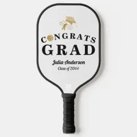 White & Gold Modern 2024 Graduation Congrats GRAD Pickleball Paddle