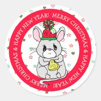 Merry Christmas Mouse with Cheese Holiday Classic Round Sticker