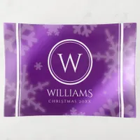 Festive Purple Foil Snowflakes Monogram Name Trinket Tray