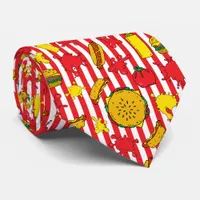 Burger Hot Dog Condiments Diner Food Patterned Neck Tie