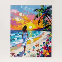 Vibrant Sunset Abstract Beach Scene Jigsaw Puzzle